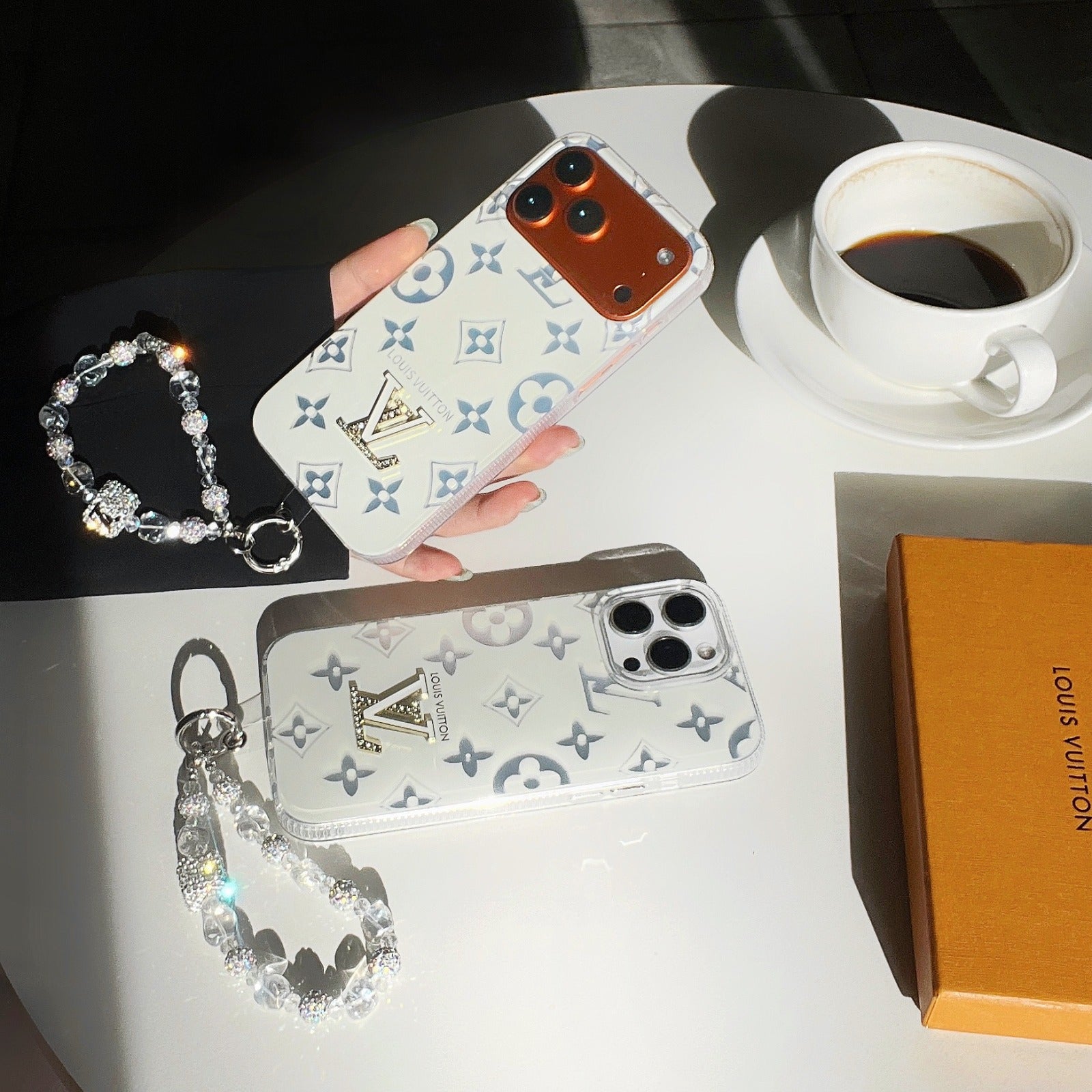 Crystal Monogram Case with Rhinestone Charm for iPhone 15-17 Pro Max