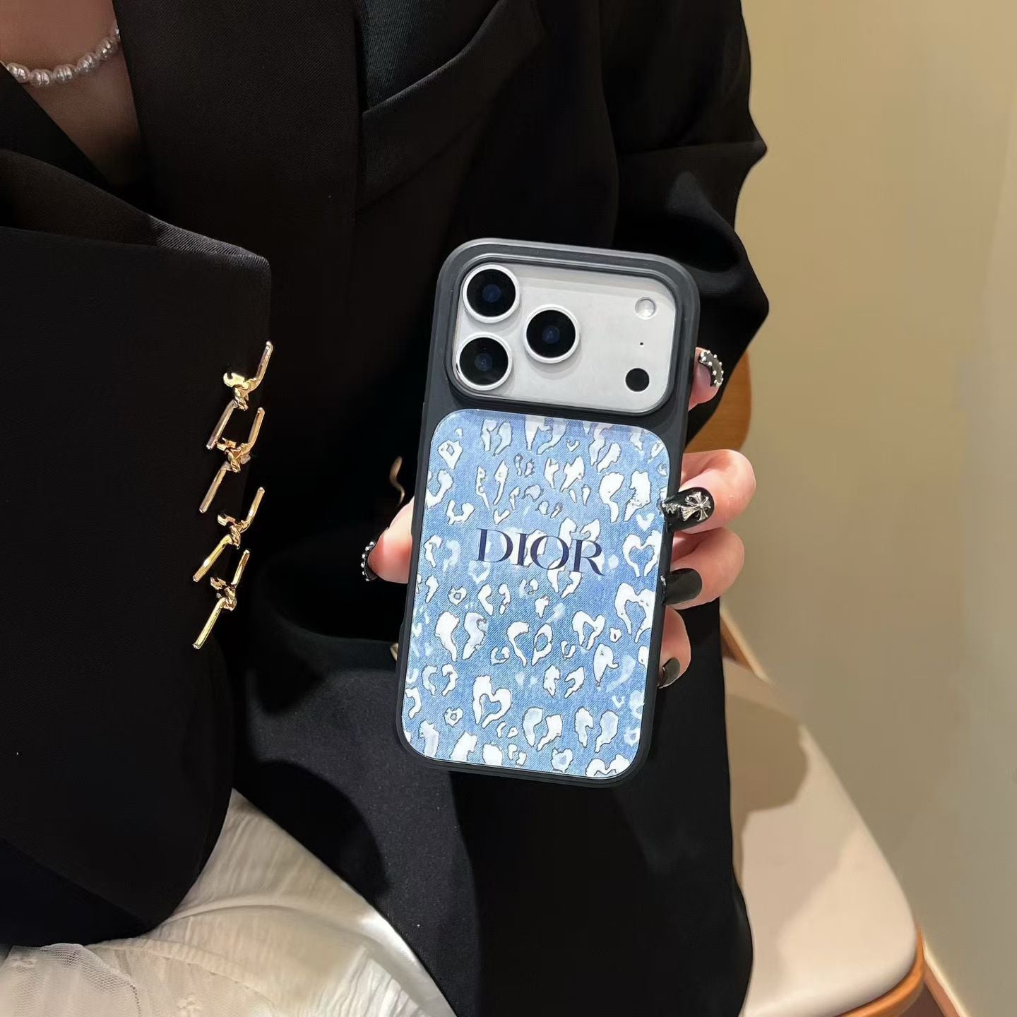 Luxury Sky Blue Floral Phone Case - Dior