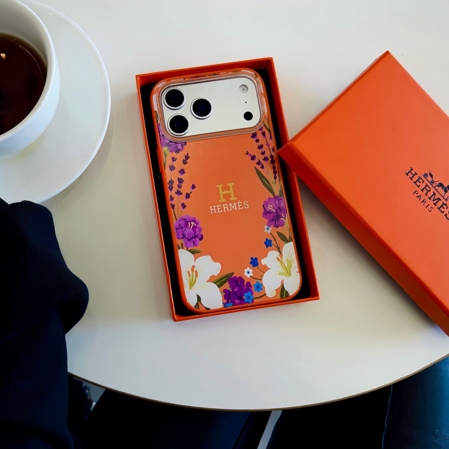 Hermès Orange iPhone Case - Floral Swarovski Luxury