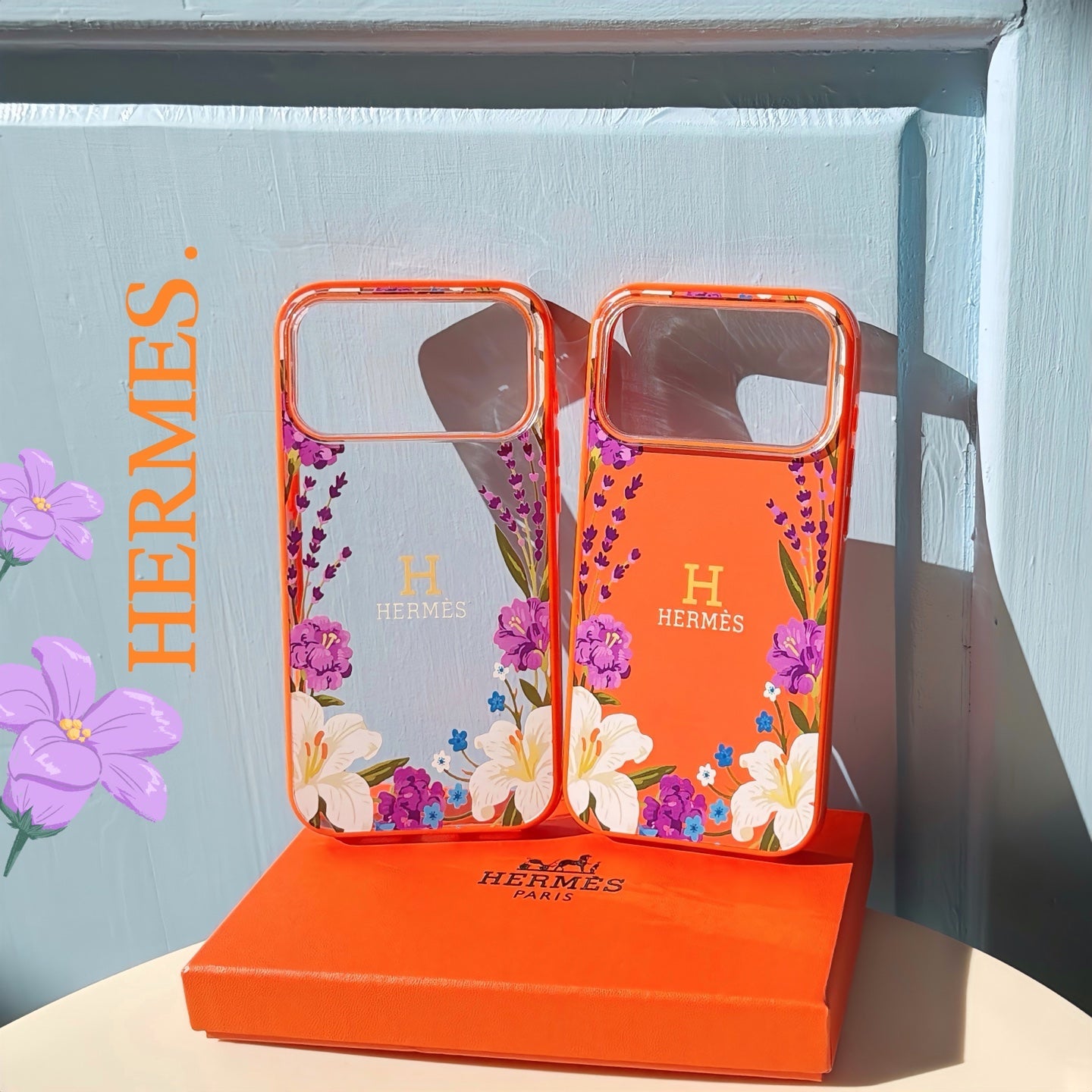 Hermès Orange iPhone Case - Floral Swarovski Luxury