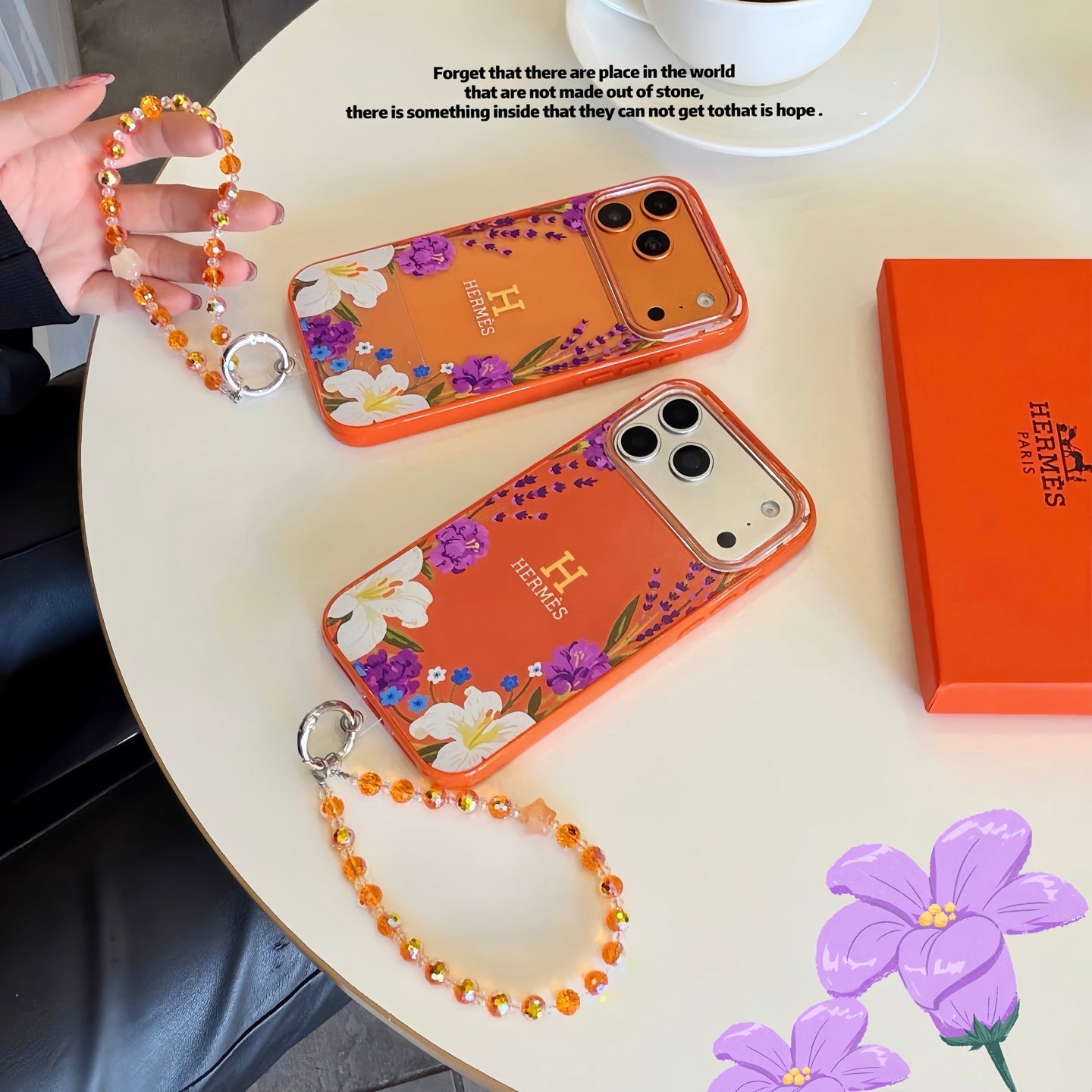 Hermès Orange iPhone Case - Floral Swarovski Luxury
