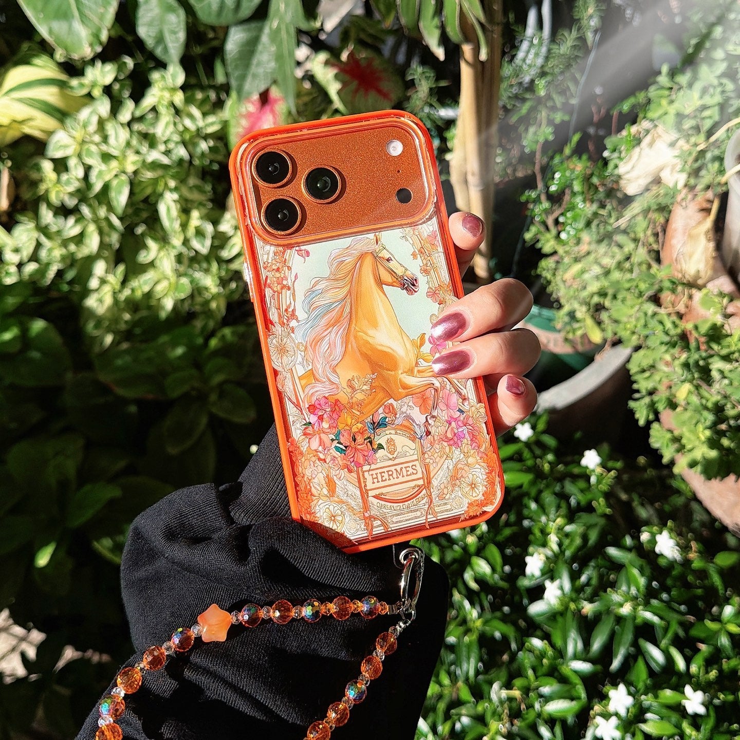 Hermès Orange iPhone Case - Fairy Horse Swarovski Luxury