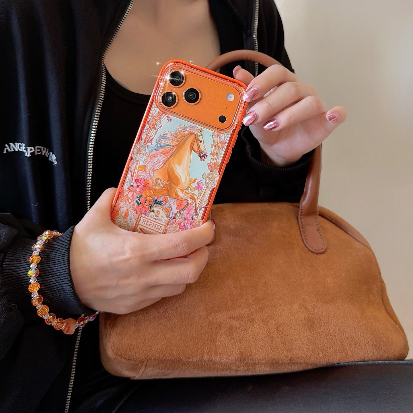 Hermès Orange iPhone Case - Fairy Horse Swarovski Luxury