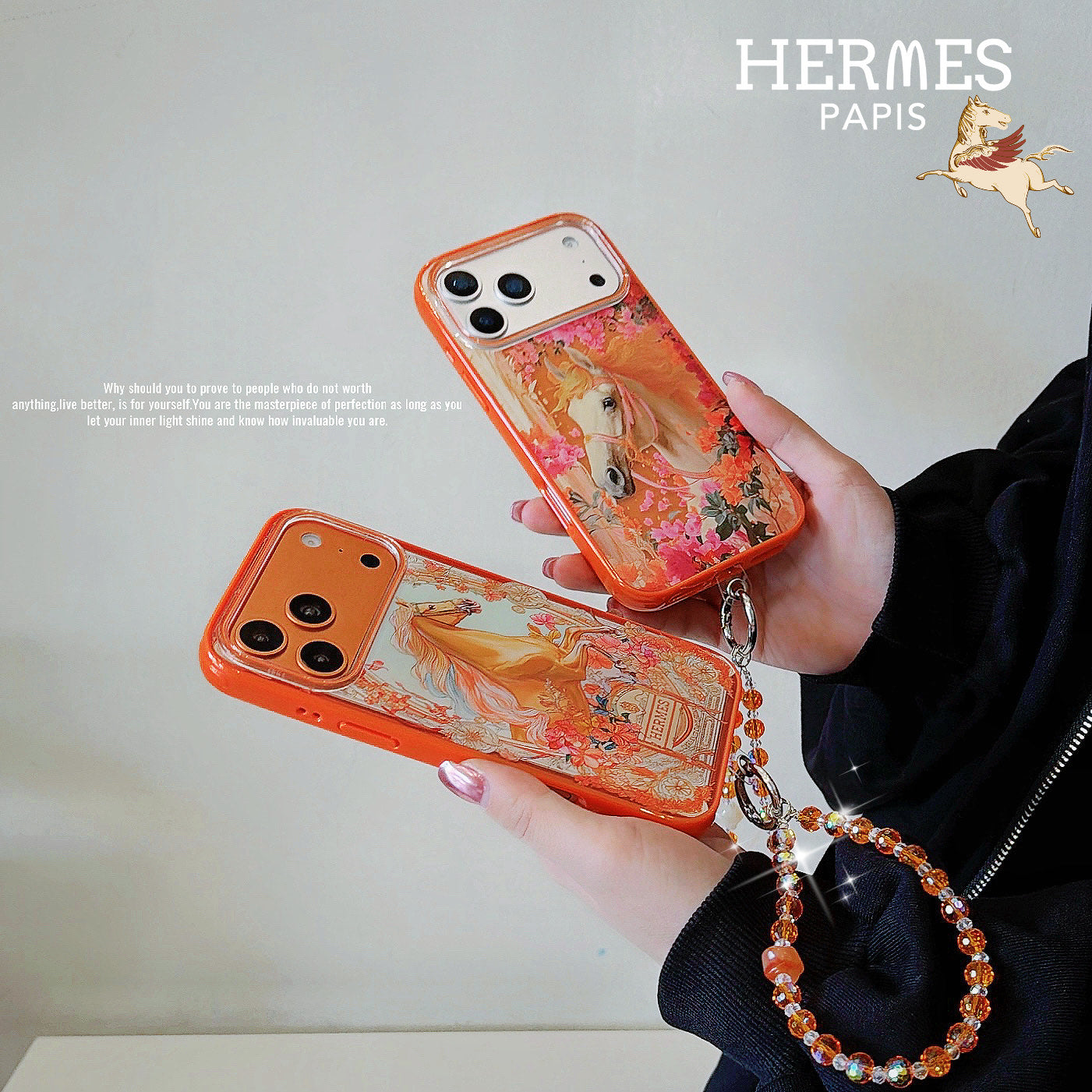Hermès Orange iPhone Case - Fairy Horse Swarovski Luxury