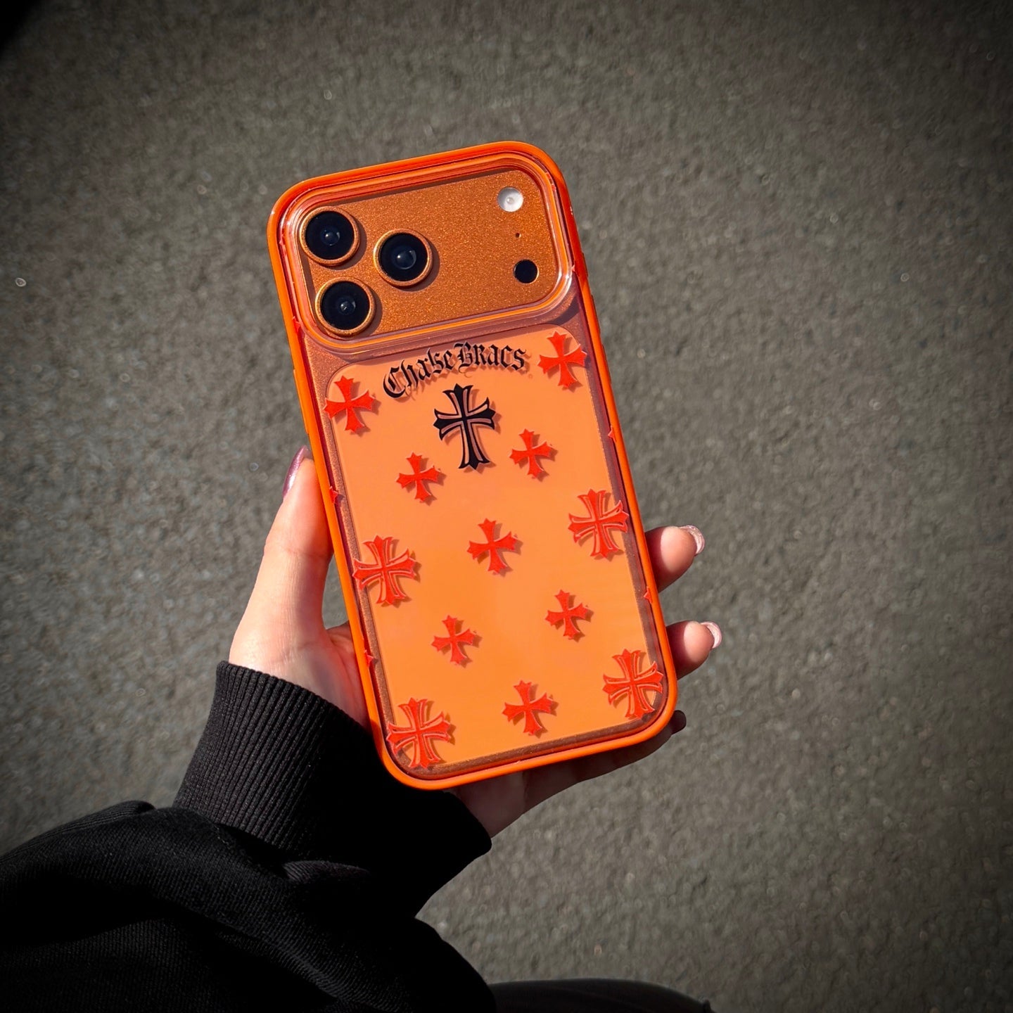 Black Cross Heart iPhone Case - Orange Background