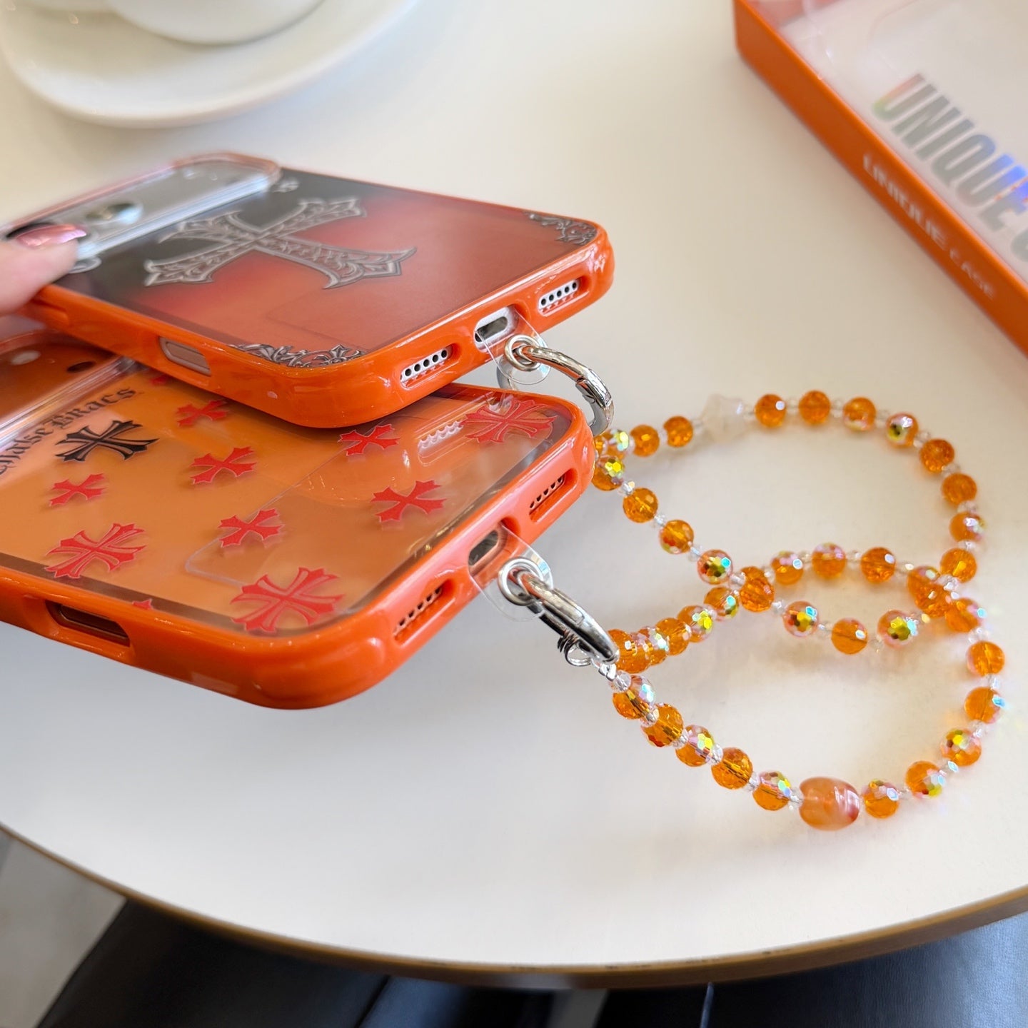 Black Cross Heart iPhone Case - Orange Background