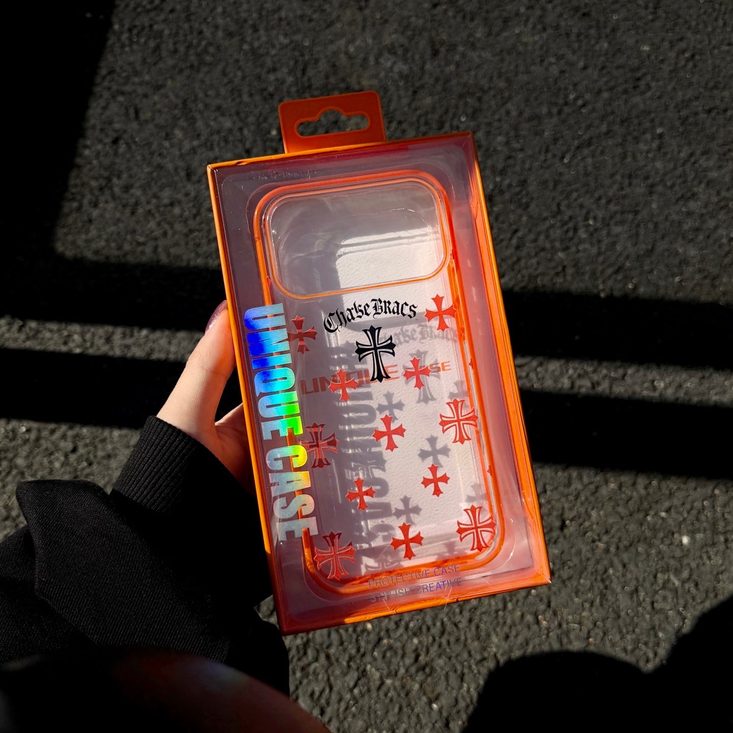 Black Cross Heart iPhone Case - Orange Background