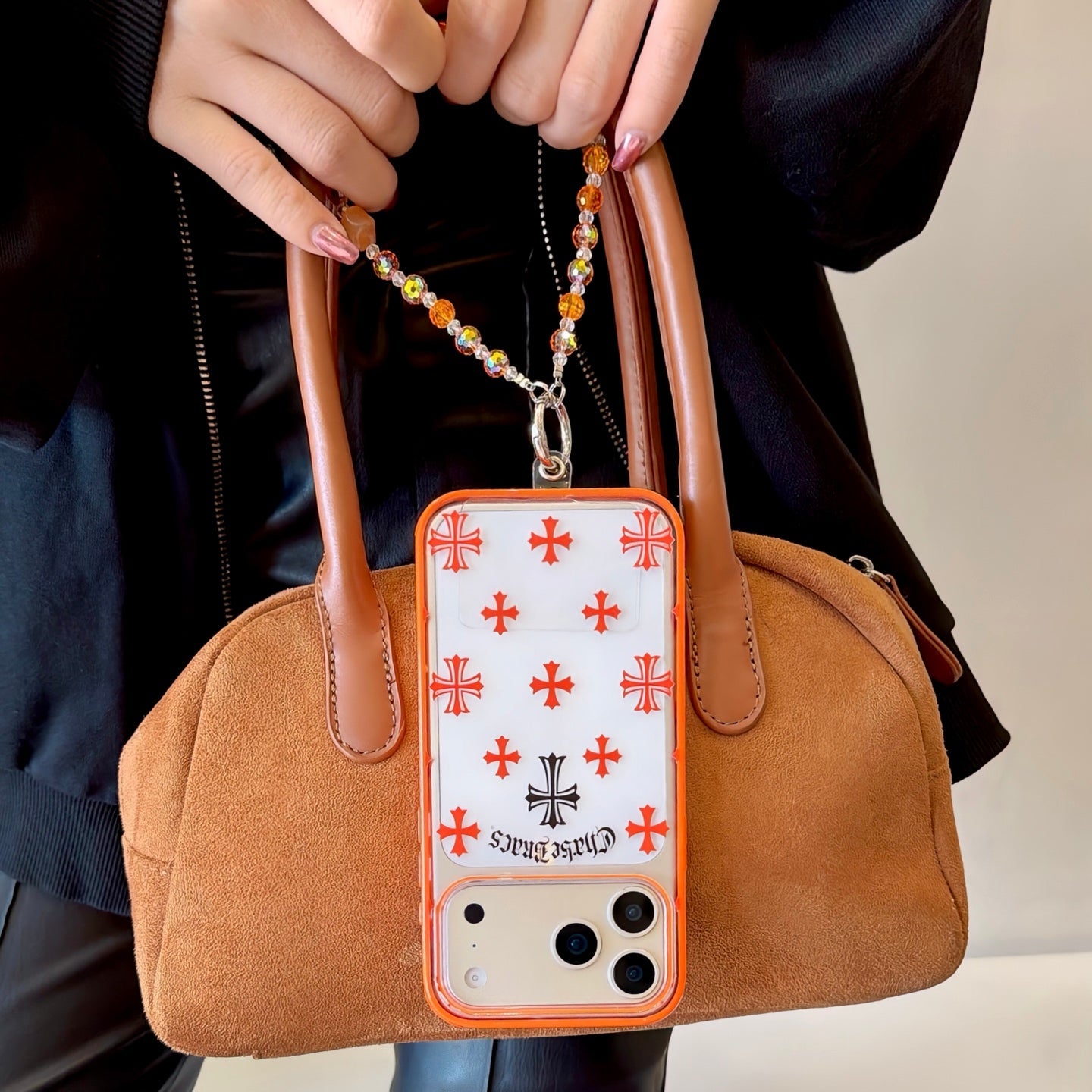 Black Cross Heart iPhone Case - Orange Background
