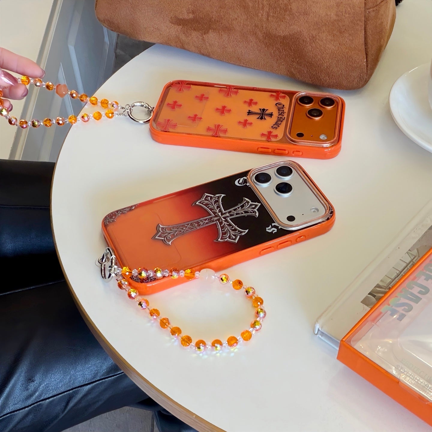 Black Cross Heart iPhone Case - Orange Background