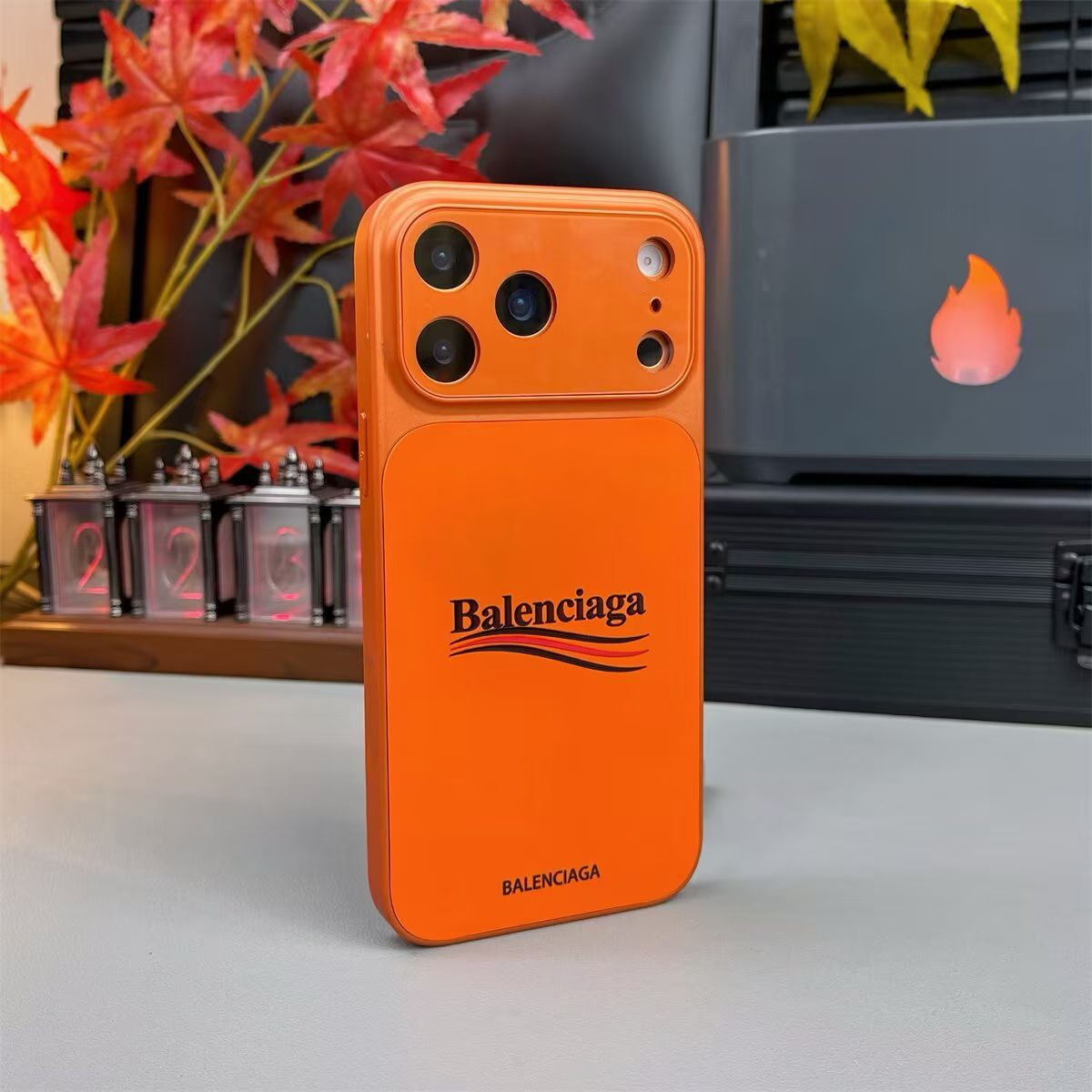 Balenciaga iPhone Case - White & Orange Design