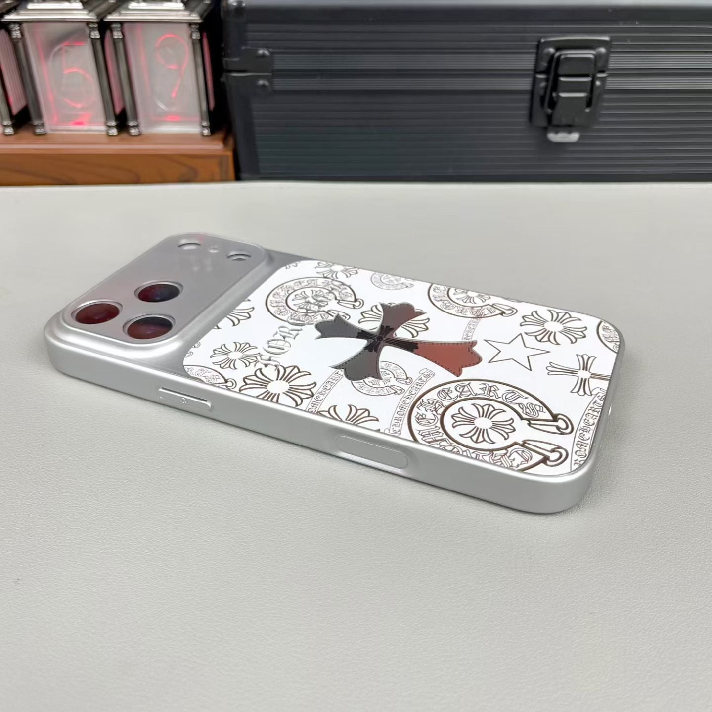 Black Cross Heart iPhone Case - White Background