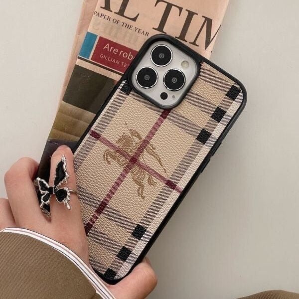 Classic Plaid Leather Phone Case With Card Holder Pocket For iPhone 14-17 Air