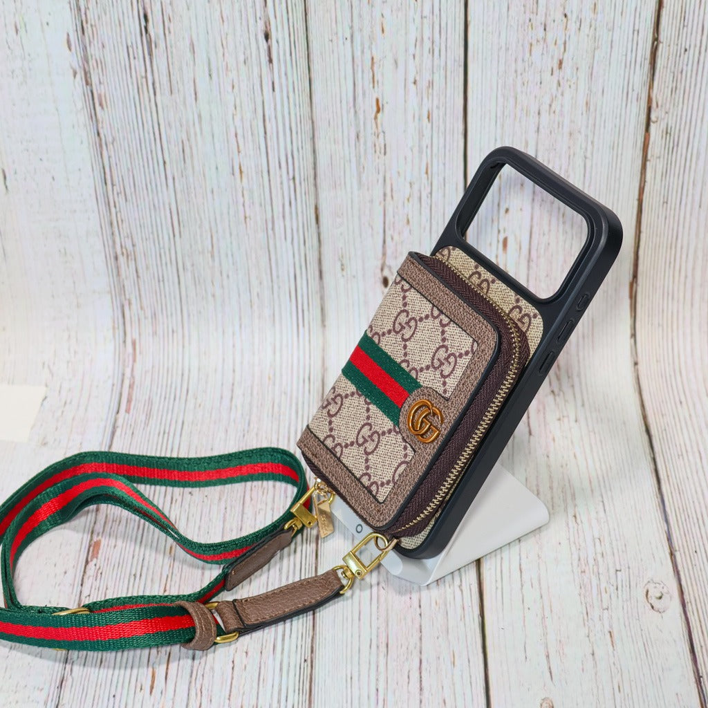 Designer Crossbody Zipped iPhone Case With Card Slots For iPhone 14-17 Pro Max