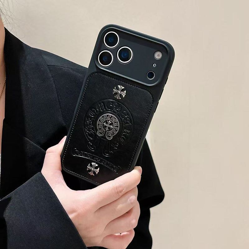 Gothic Cross Leather Phone Case for iPhone 15-17 Pro Max