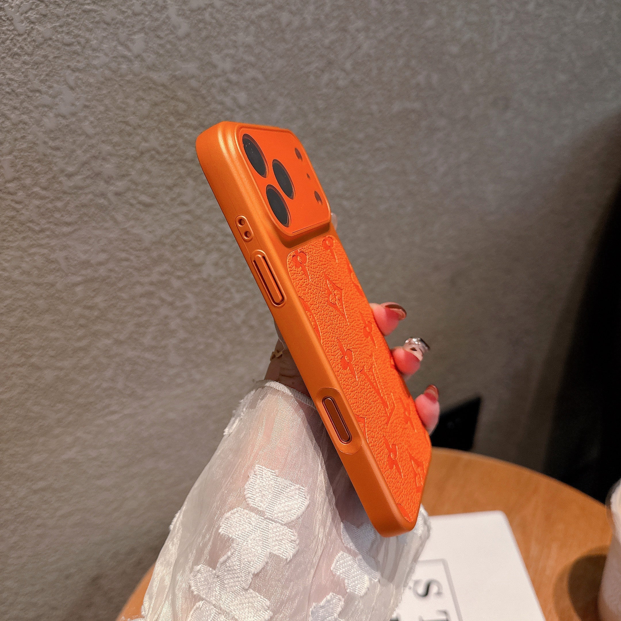 Tangerine Monogram Leather Case For iPhone 15-17 Pro Max