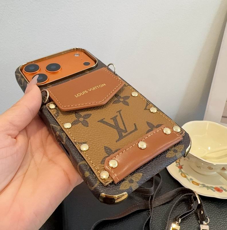 Black LV Card Holder Phone Case For iPhone 12-17 Pro Max