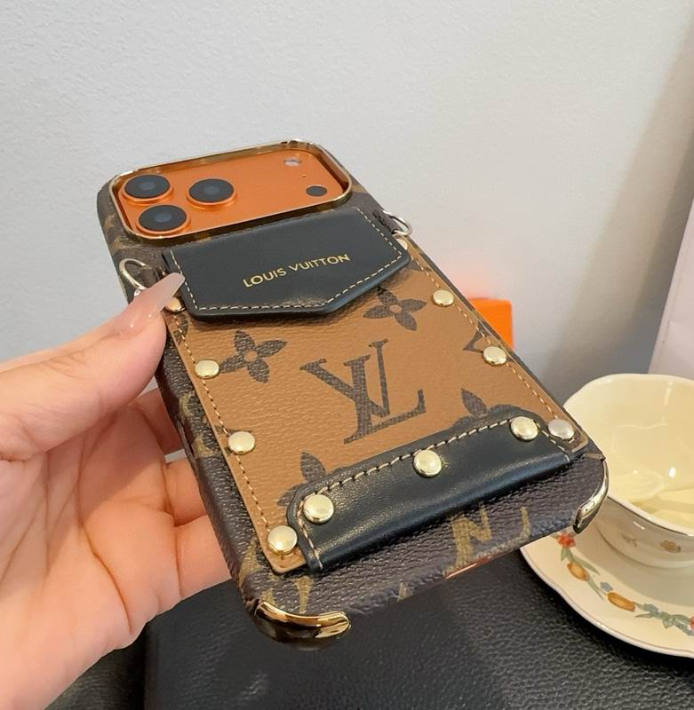 Black LV Card Holder Phone Case For iPhone 12-17 Pro Max