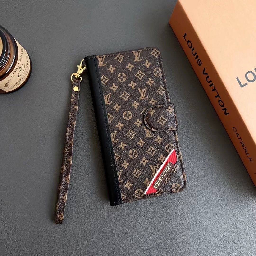 Louis Vuitton Leather Wallet Case for iPhone 12-16 Pro Max