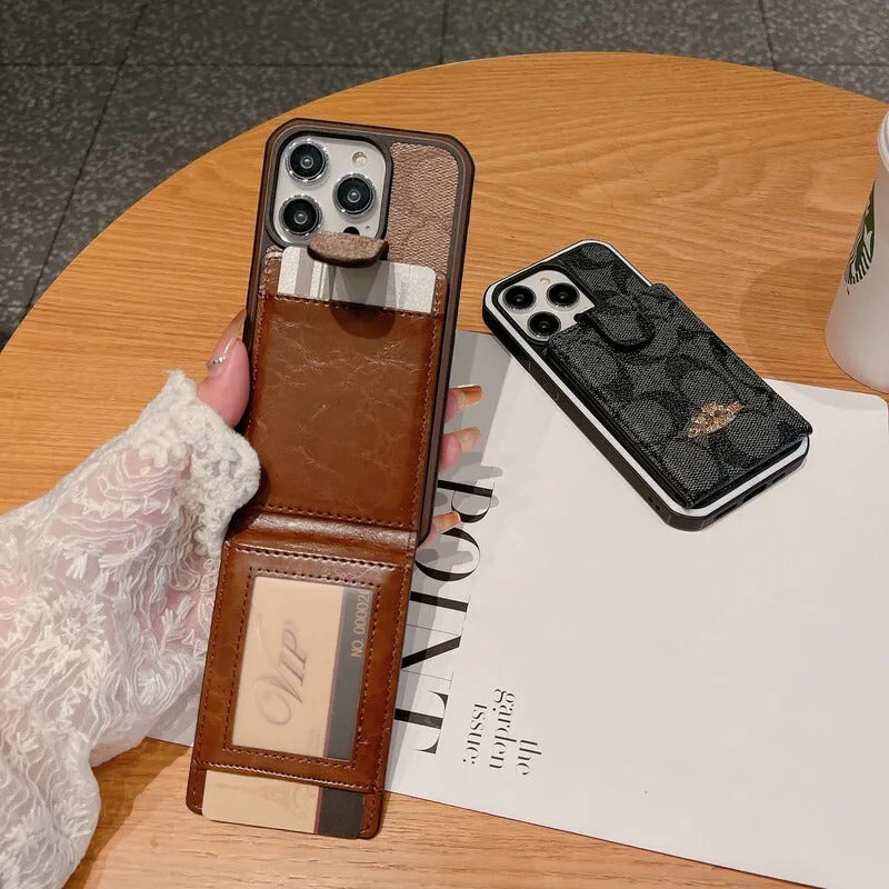 Classic Luxury iPhone Wallet Case with Card Holder for 14-17 Pro Max Caritate