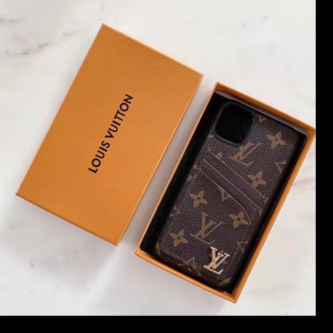 Synthetic Leather Phone Case With Card Holder For iPhone 11-16 Pro Max