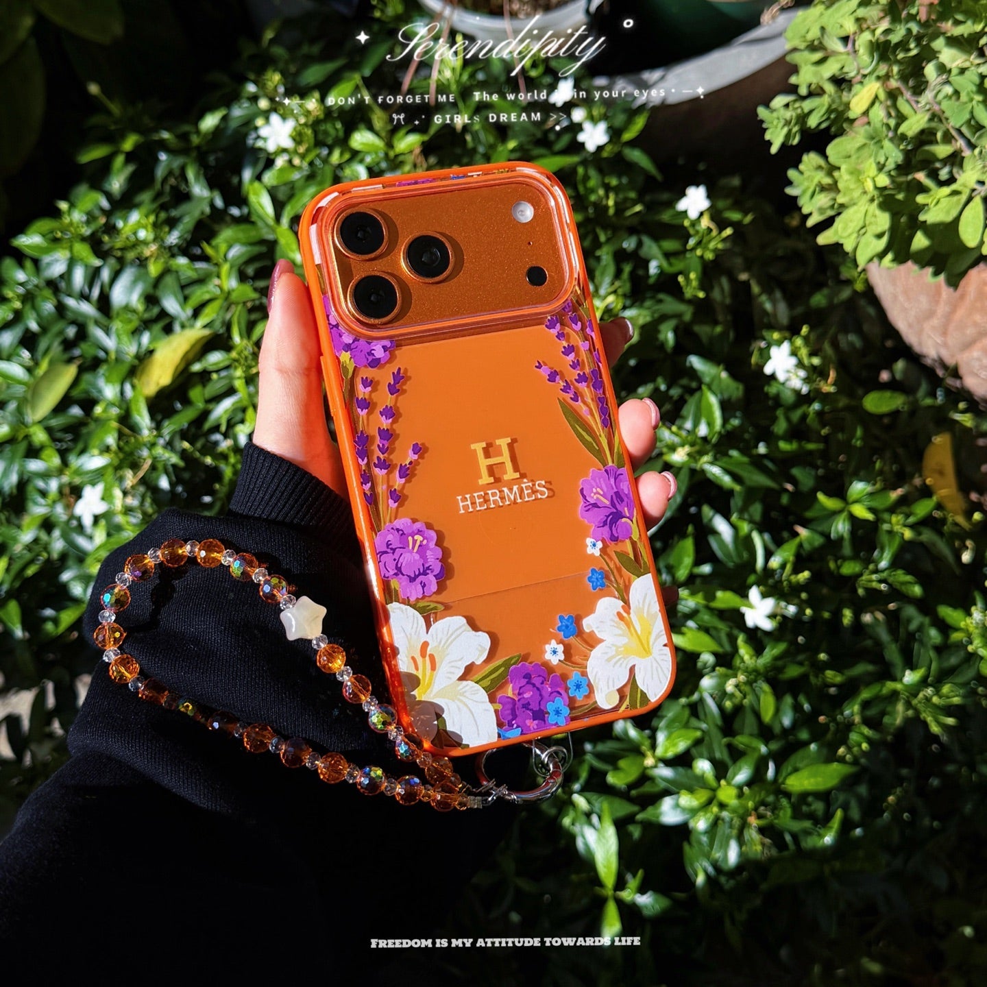 Hermès Orange iPhone Case - Floral Swarovski Luxury