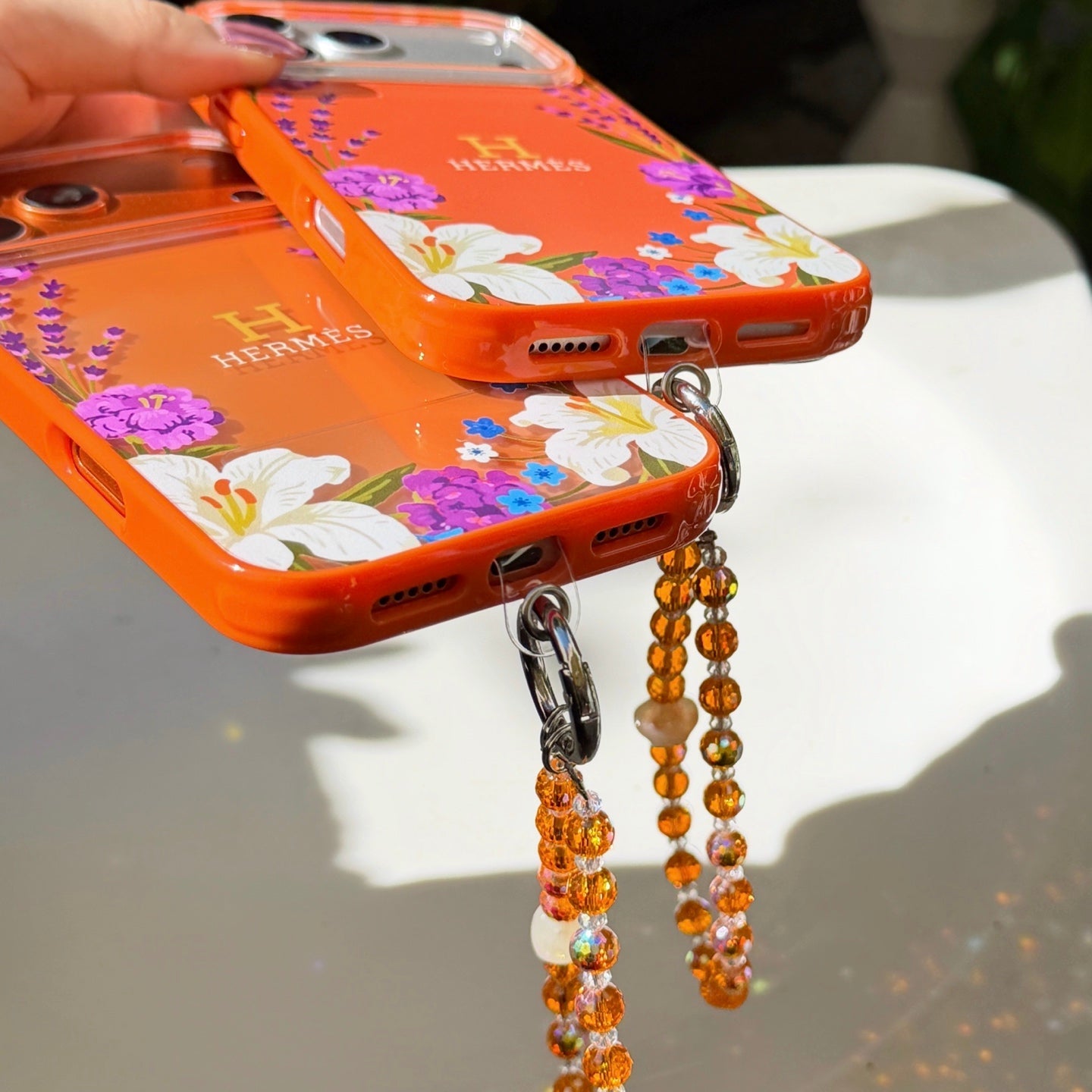 Hermès Orange iPhone Case - Floral Swarovski Luxury