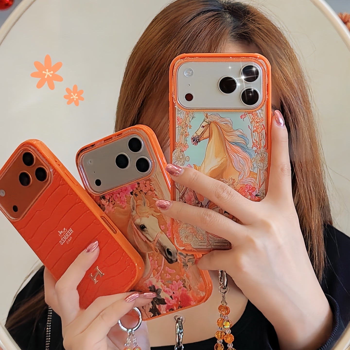 Hermès Orange iPhone Case - Fairy Horse Swarovski Luxury