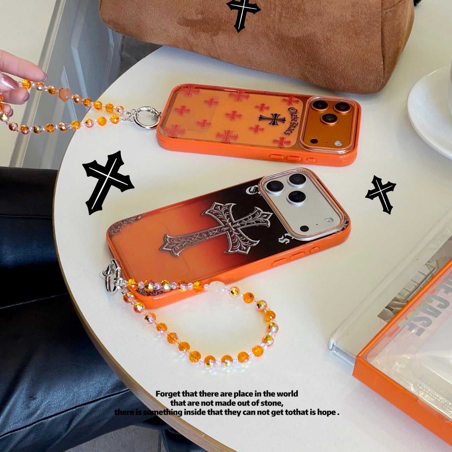 Black Cross Heart iPhone Case - Orange Background