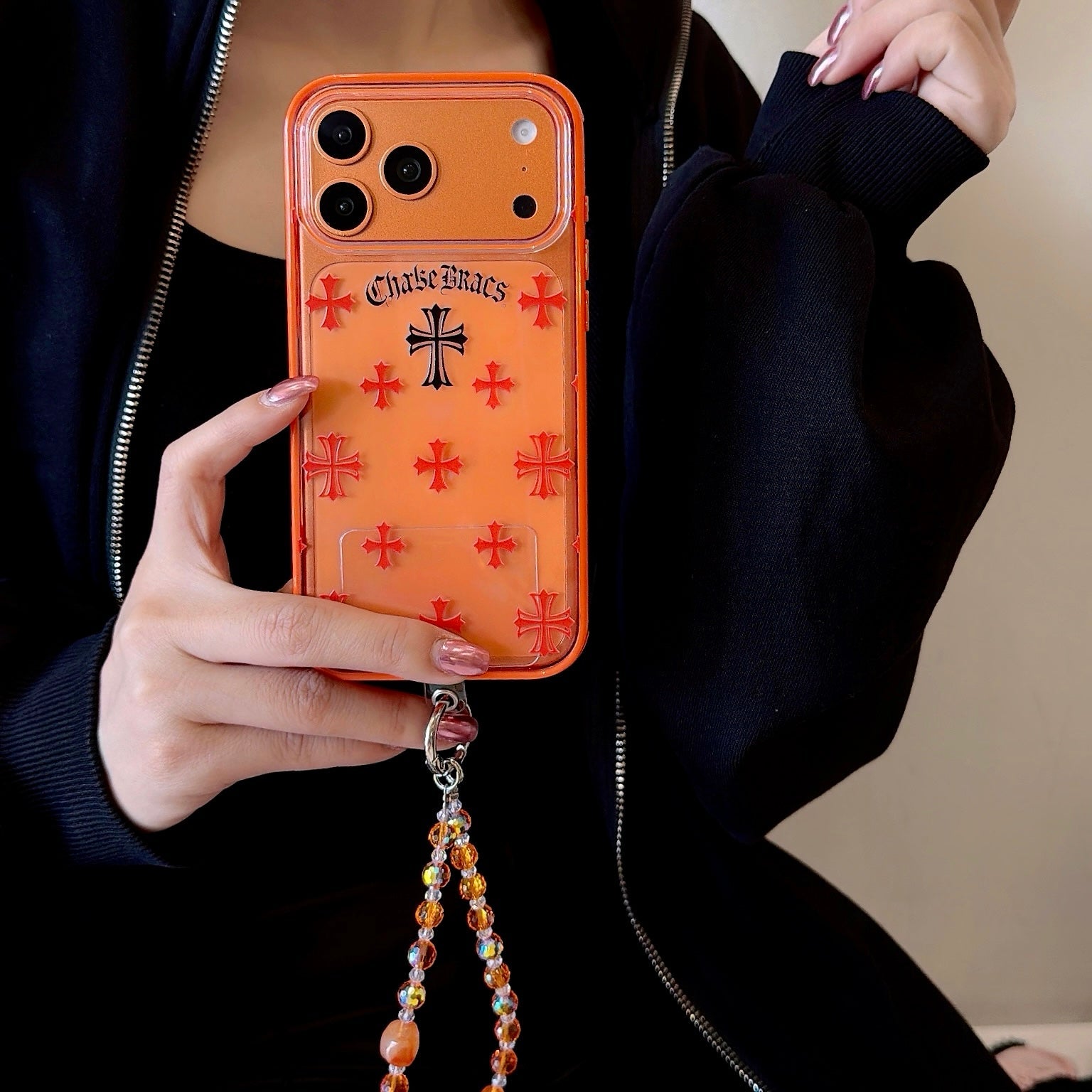 Black Cross Heart iPhone Case - Orange Background