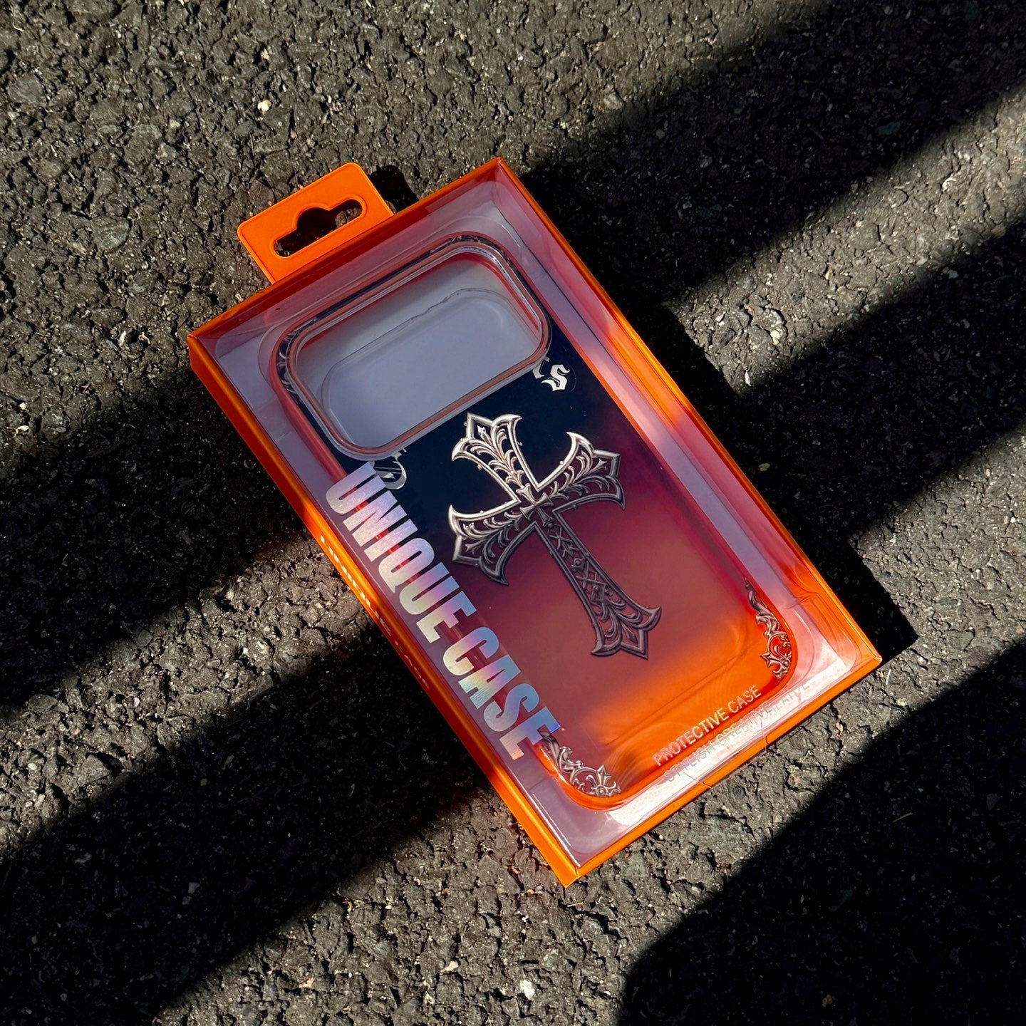 Black Cross Heart iPhone Case - Orange Background