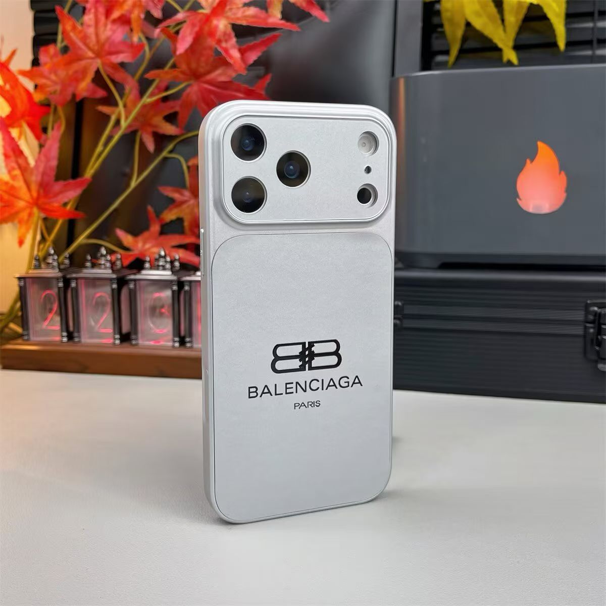 Balenciaga iPhone Case - White & Orange Design
