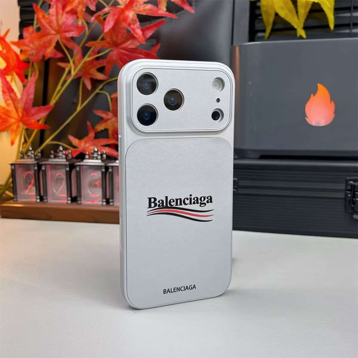 Balenciaga iPhone Case - White & Orange Design
