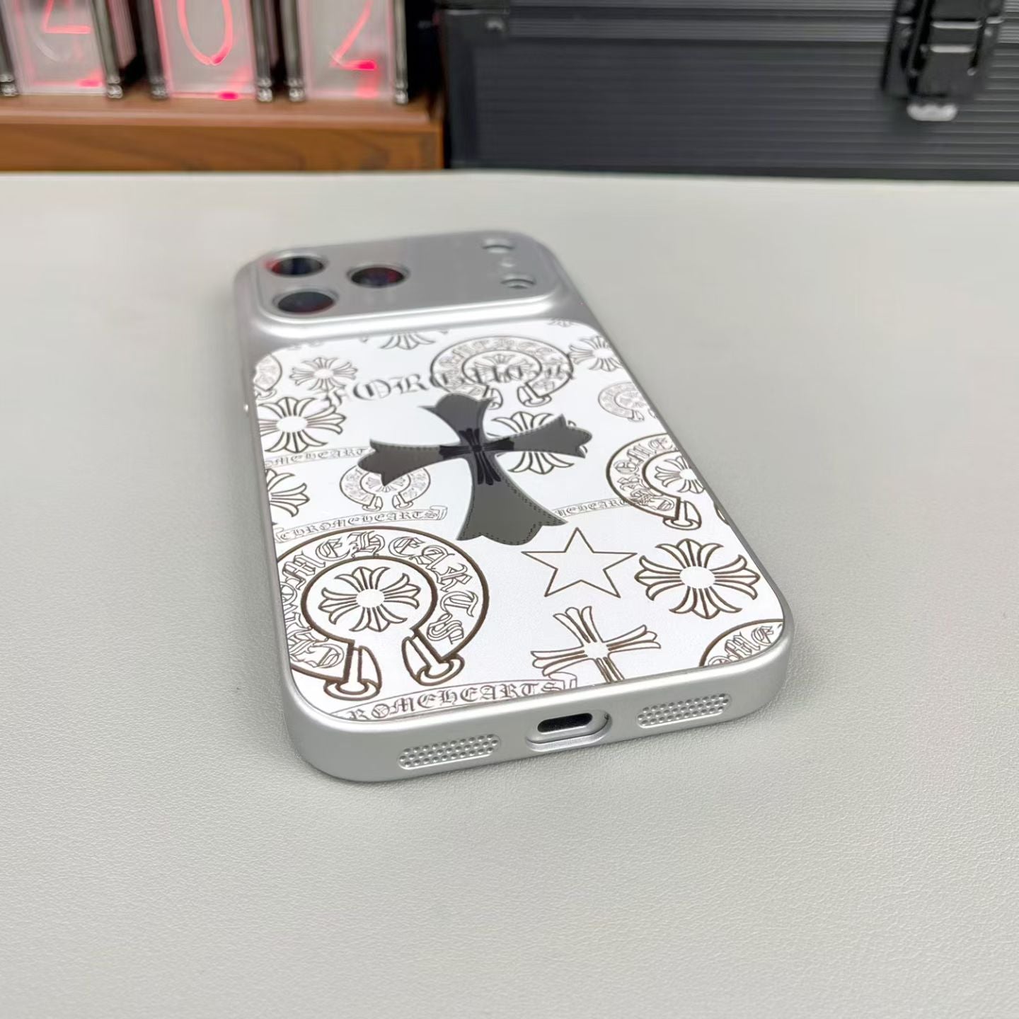 Black Cross Heart iPhone Case - White Background