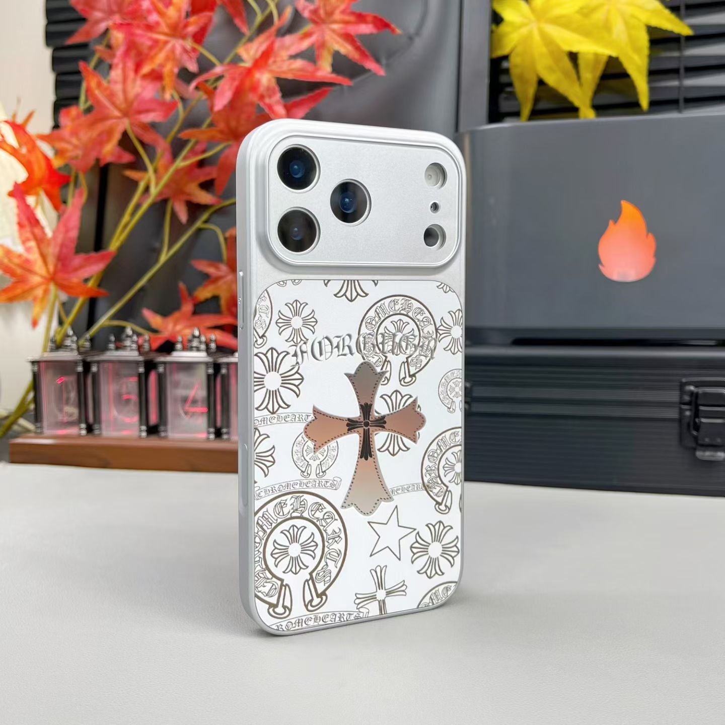 Black Cross Heart iPhone Case - White Background