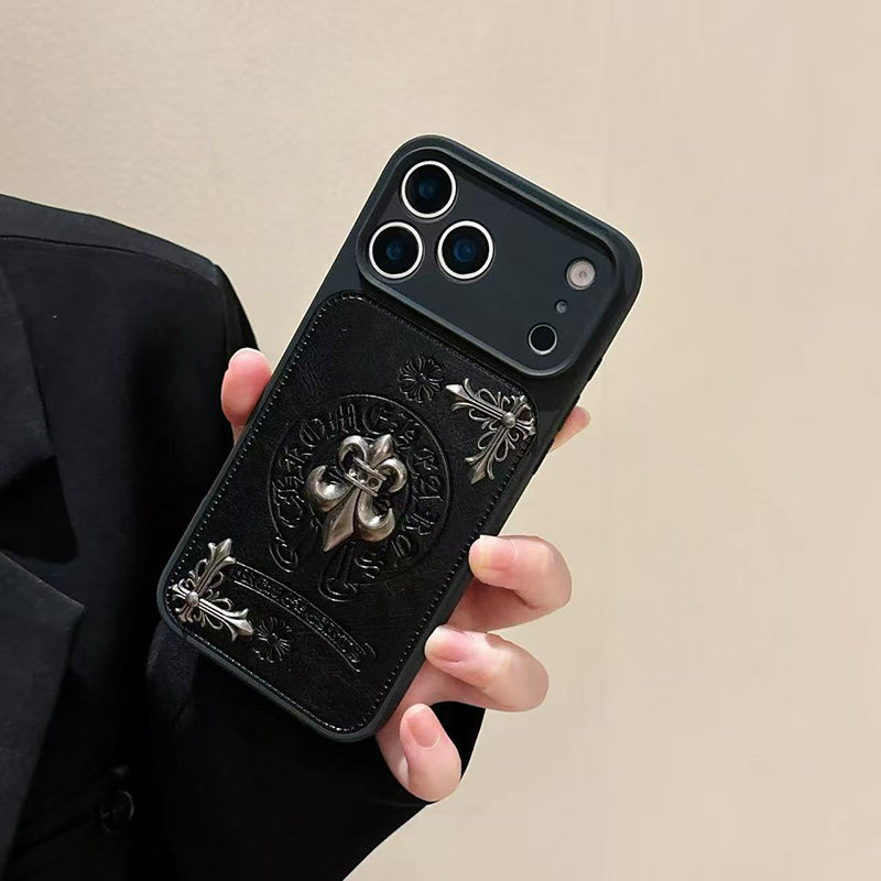 Gothic Cross Leather Phone Case for iPhone 15-17 Pro Max