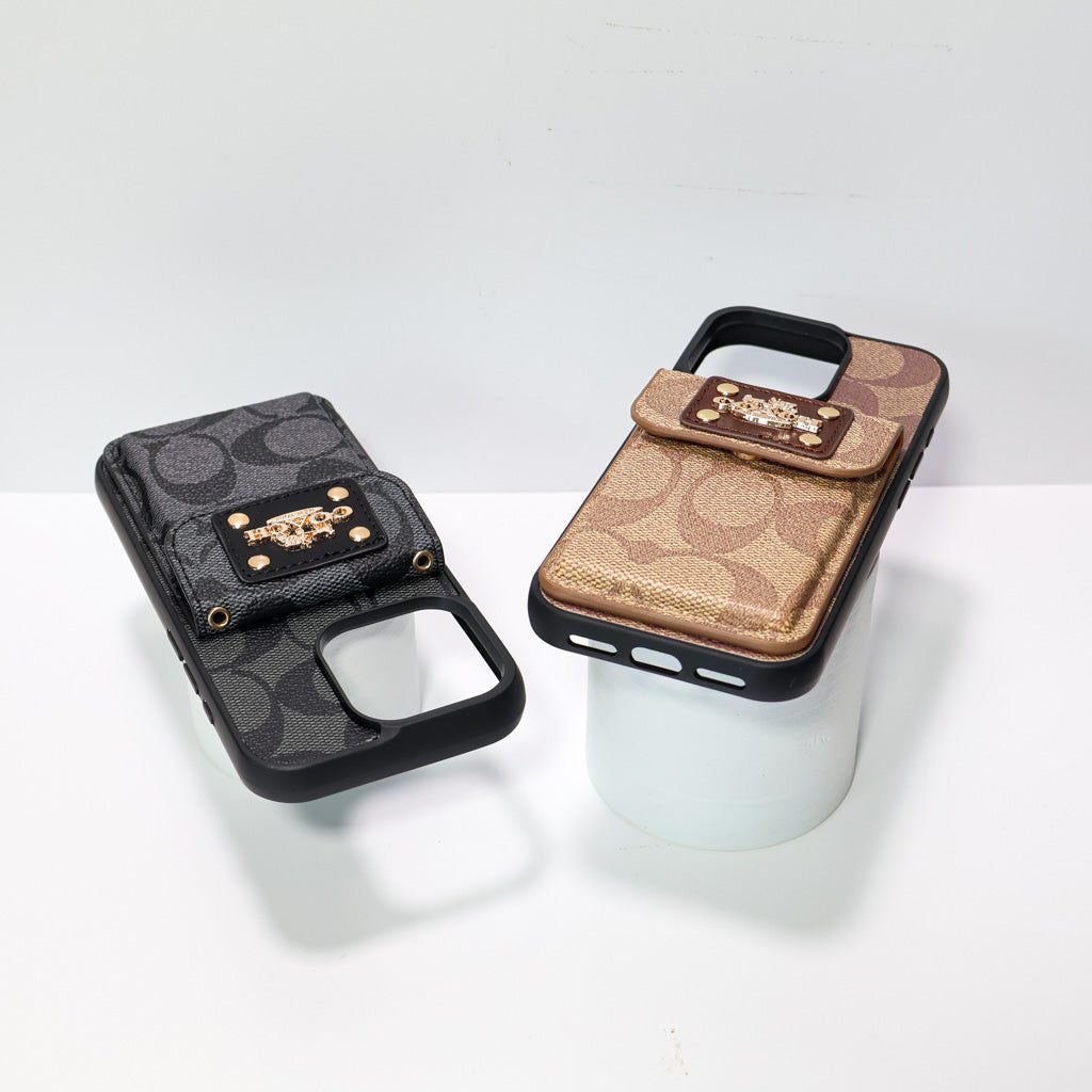 Coach Leather Phone Case Card Holder For iPhone 12-16 Pro Max Plus