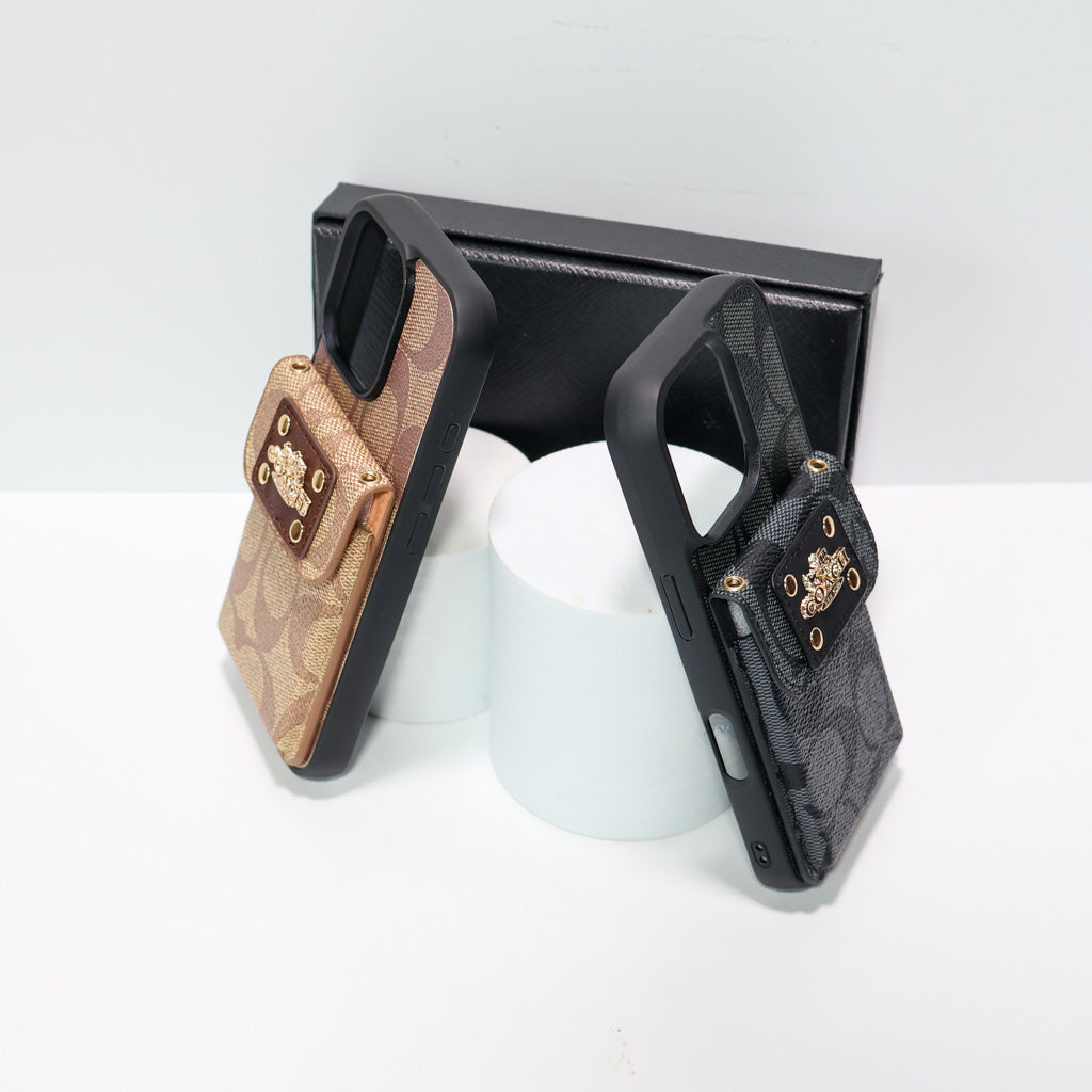 Coach Leather Phone Case Card Holder For iPhone 12-16 Pro Max Plus