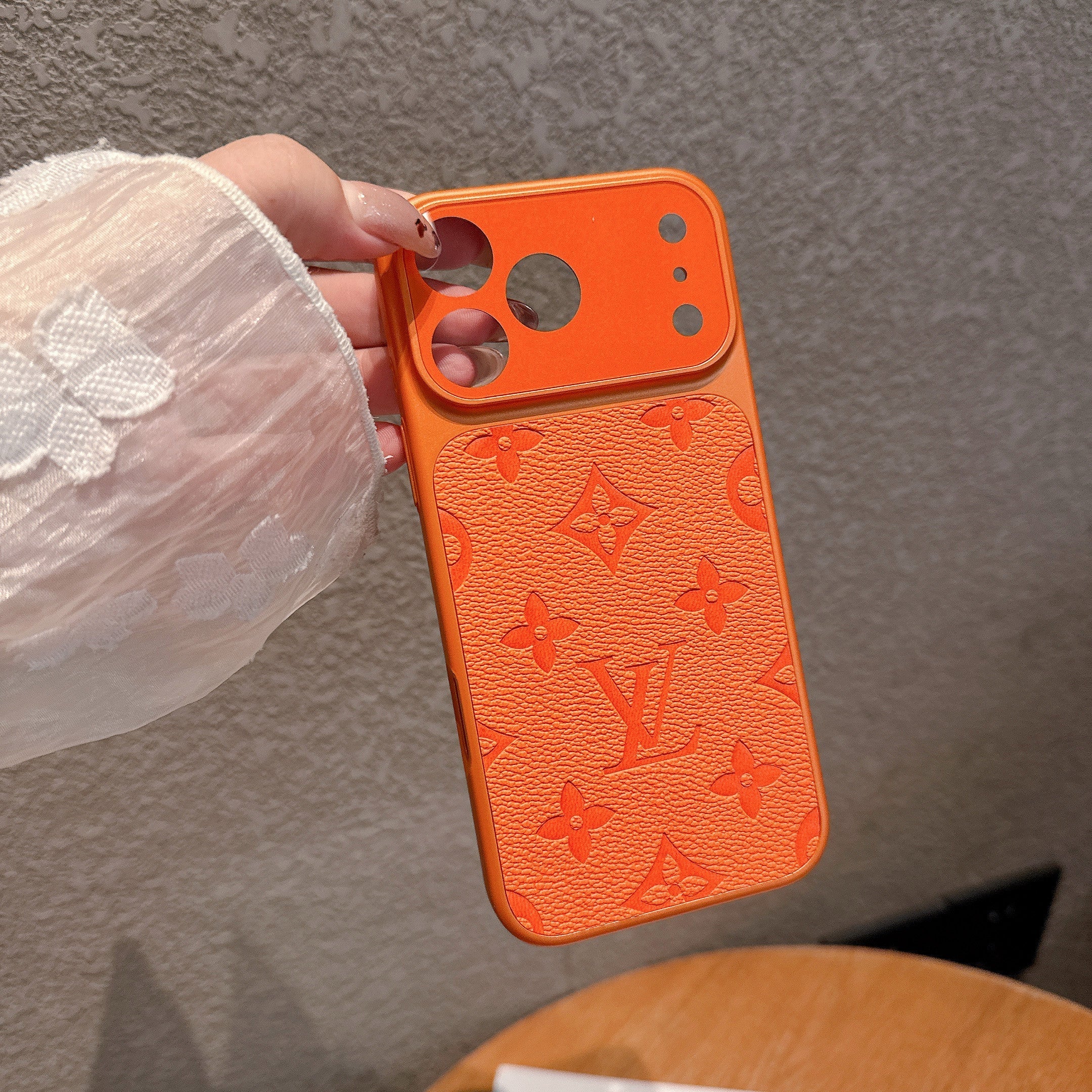 Tangerine Monogram Leather Case For iPhone 15-17 Pro Max