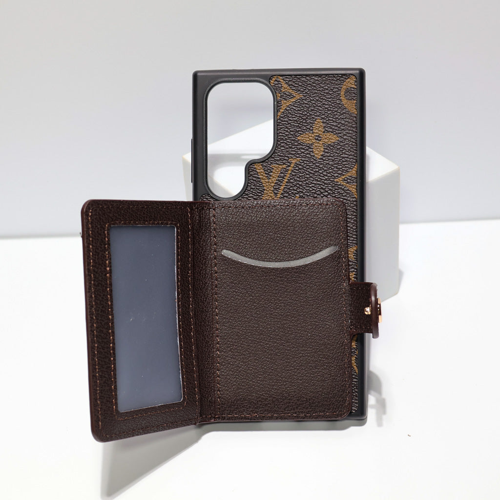 Brown Monogram Leather Wallet Case for Samsung Galaxy S22-S26 Ultra