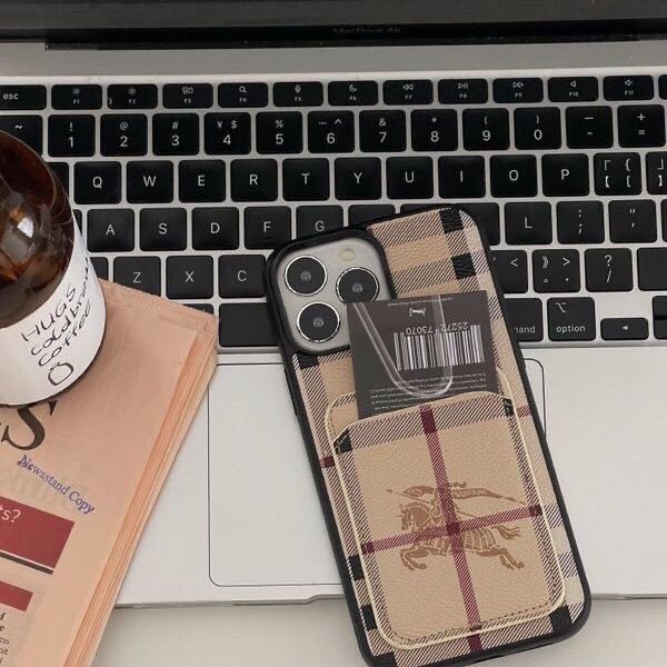 Burberry Style Card Slot Phone Case For iPhone 12-16 Pro Max