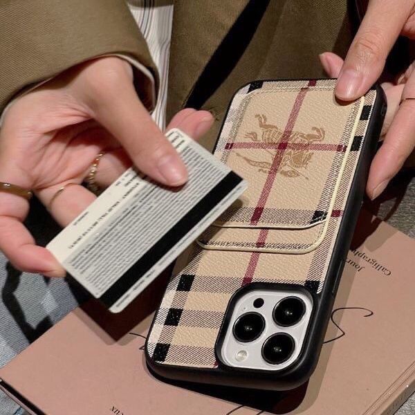 Burberry Style Card Slot Phone Case For iPhone 12-16 Pro Max